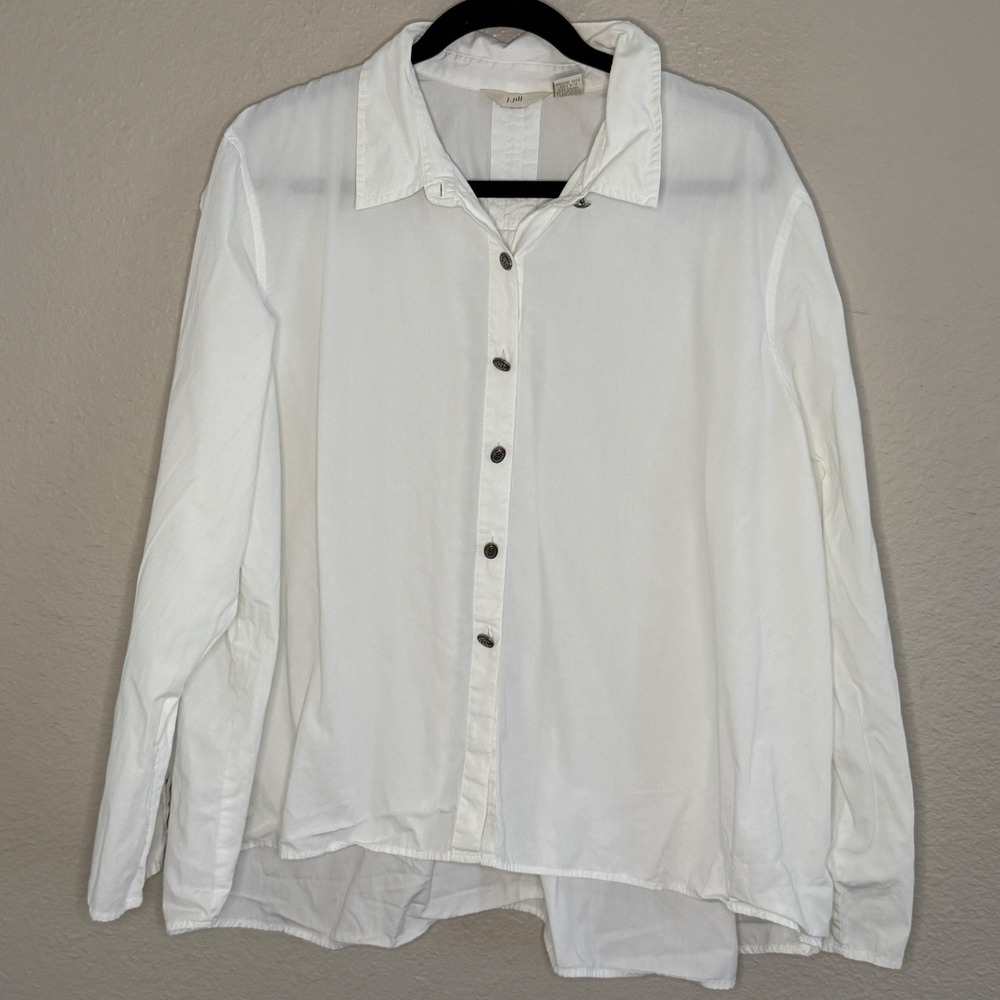 J Jill XLT White Cotton Western Rodeo Shirt‎ Button Old Money Parisian Capsule